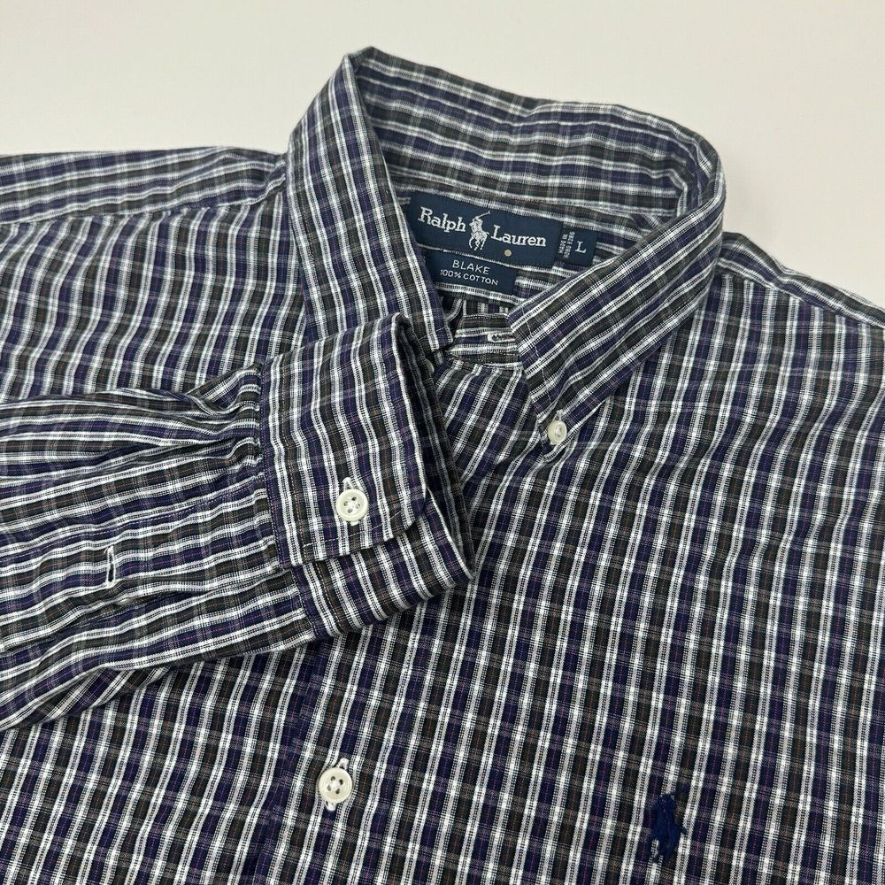 Ralph Lauren Blake Men's Large Blue Red Green Plaid Cotton Long Sleeve Shirt